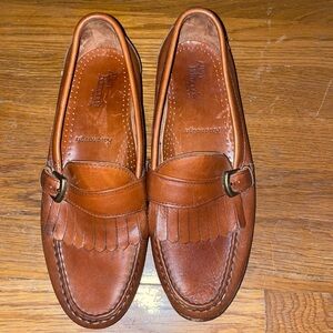 Allen Edmonds kavanaugh fringe, buckle, leather loafer brown fraternity golf